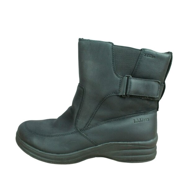 LL Bean Waterproof Black Leather Pull-On Ankle Boots Size 11 M #504758 - Picture 1 of 9